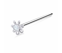 Stone Set Flower Silver Straight Nose Stud NSKA-795